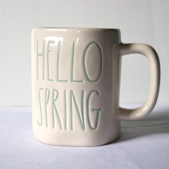 RAE DUNN Hello Spring Cream & Green Coffee Tea Mug Ceramic Collectible - Picture 1 of 4